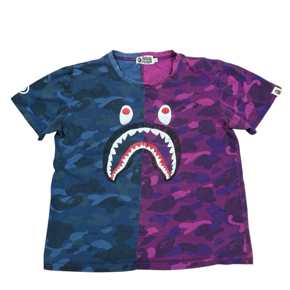 BAPE A Bathing Ape Men's Blue and Purple Color Block‎ T Shirt Size L